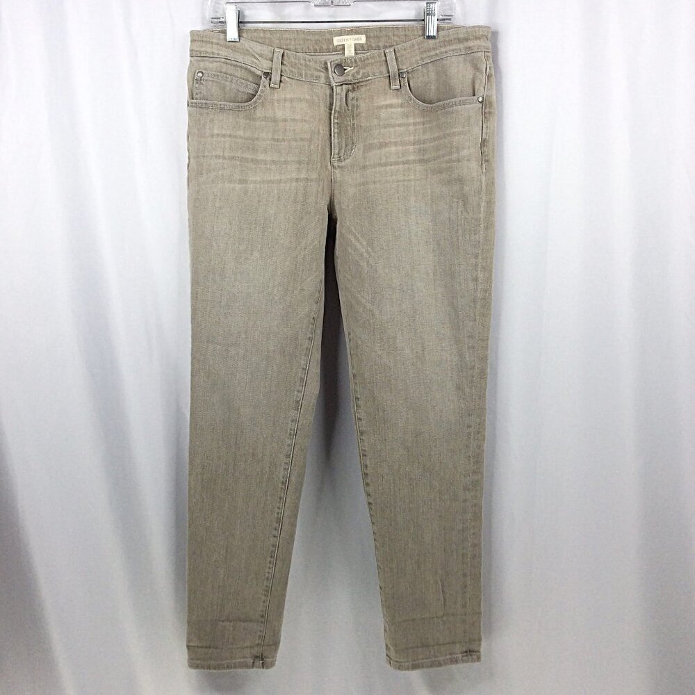 Eileen Fisher Jeans Womens Size 10 Beige Organic Cotton Stretch Straight Leg